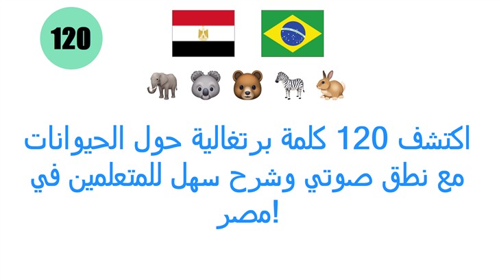 اكتشف 120 كلمة برتغالية حول الحيوانات مع نطق صوتي وشرح سهل للمتعلمين في مصر!